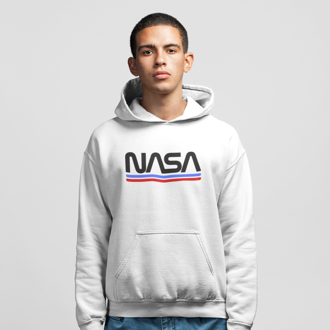 NASA Worm Logo Black Printed Premium Hoodie Looper Tees