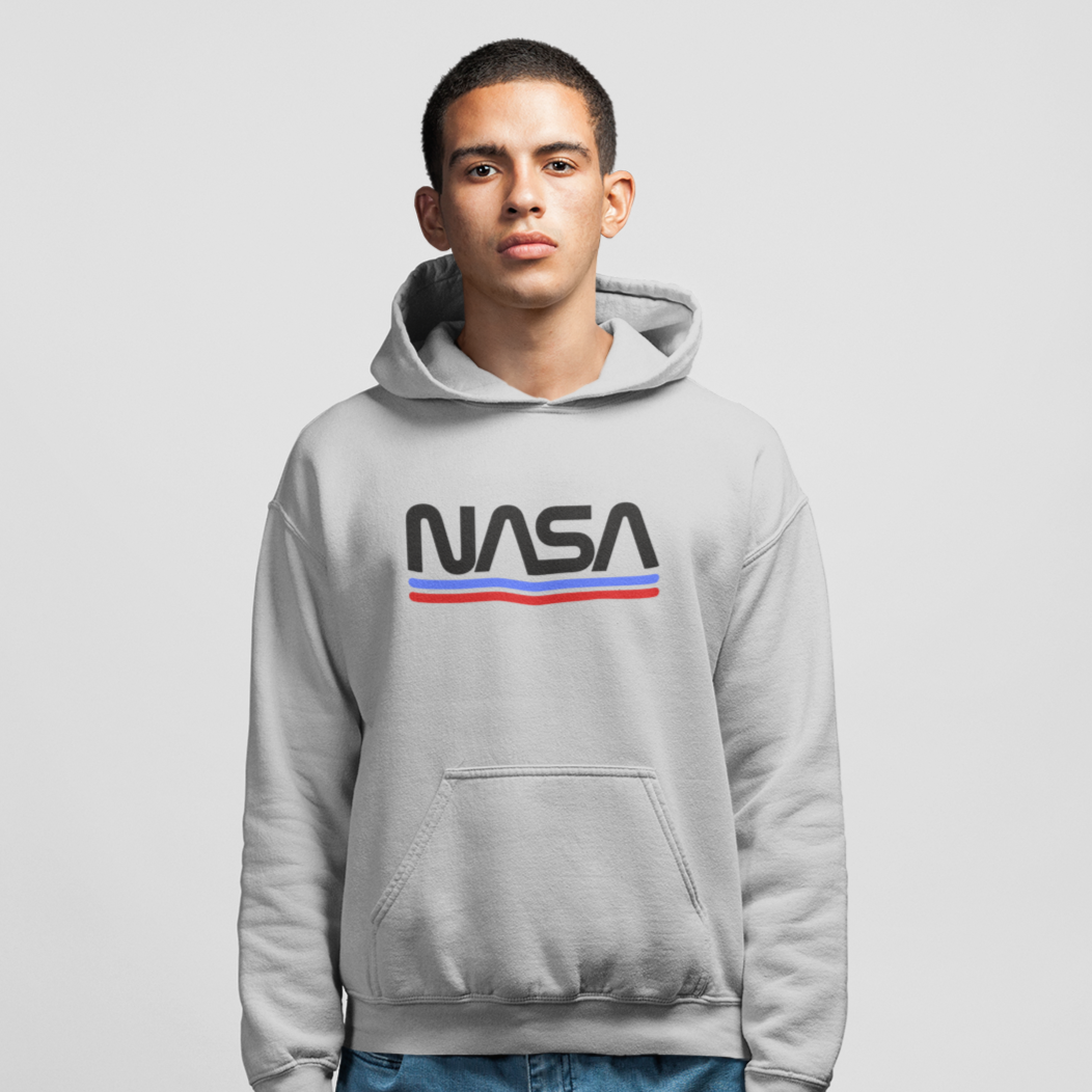 NASA Worm Logo Black Printed Premium Hoodie Looper Tees