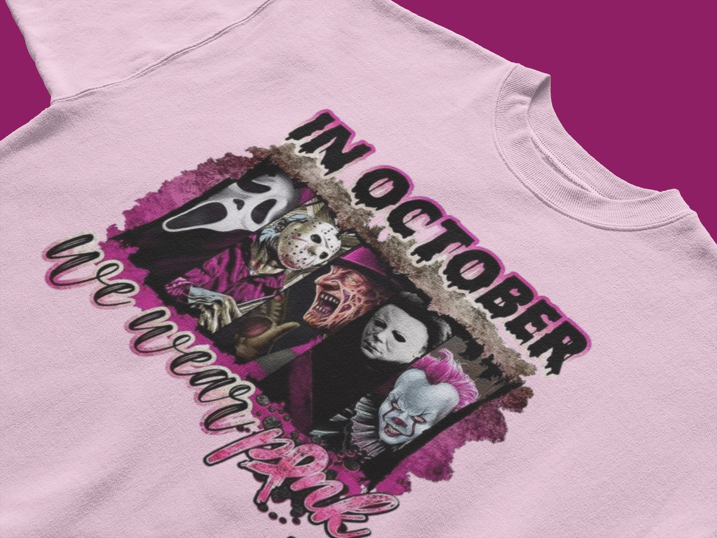 In October We Wear Pink Halloween T-Shirt Looper Tees