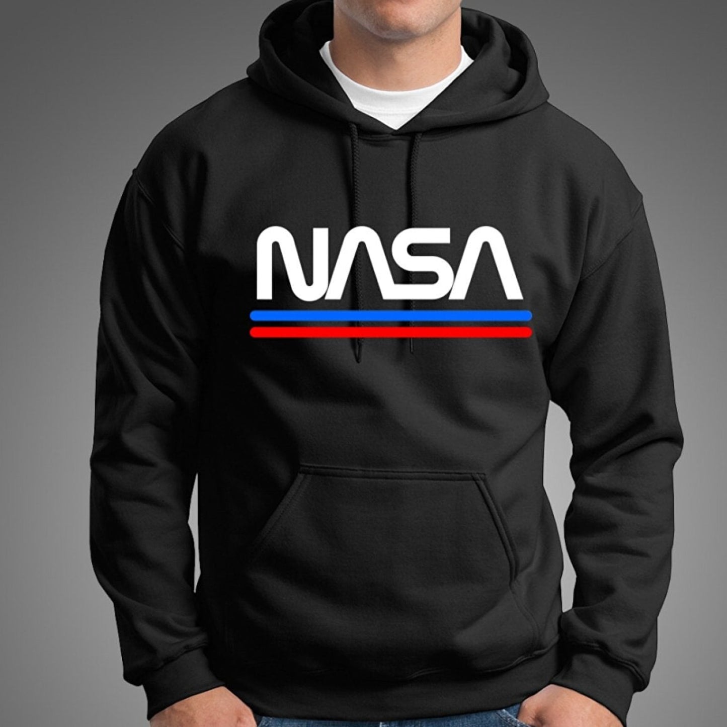 NASA Worm Logo Black Printed Premium Hoodie Looper Tees